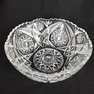 Vintage Royal Crystal Rock 8.5" Bowl, Pressed & Cut, round hobstar sawtooth RCR